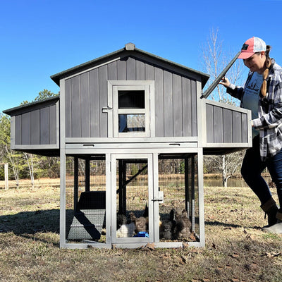 GUTINNEEN Chicken Coop Foldable Hen House with Run and 4 Nesting Boxes Wooden Large Chicken Coop 69.8" L for 4-6 Chickens Pull Out Metal Tray