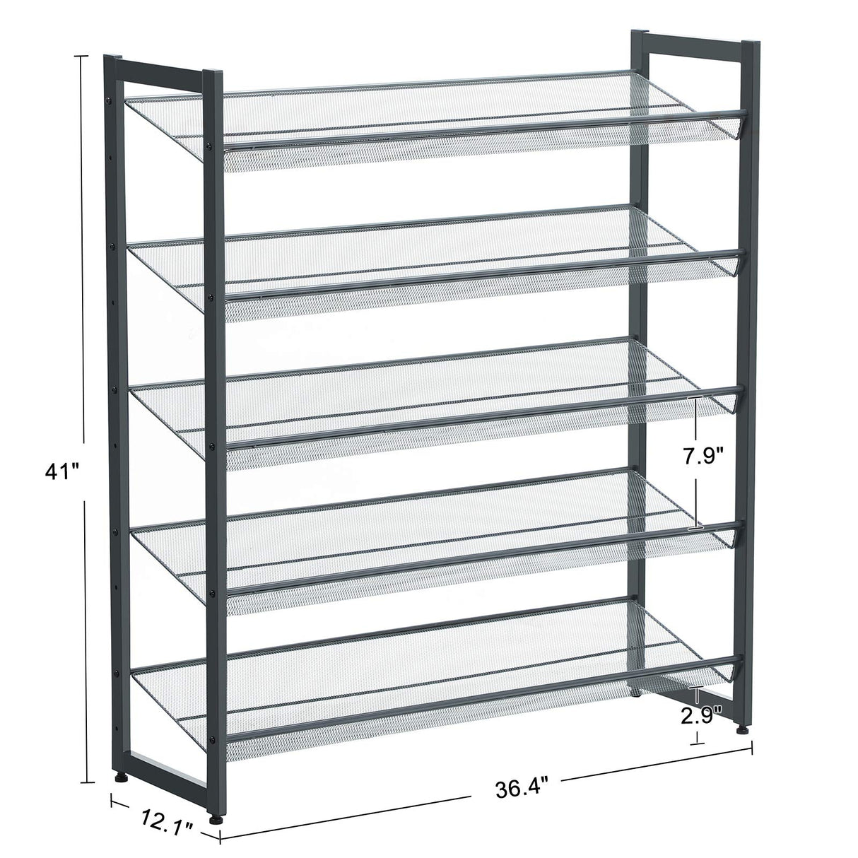 SONGMICS Shoe Rack, 5-Tier Shoe Organizer, Metal Shoe Storage for Garage, Stackable Shoe Shelf, with Adjustable Flat or Angled Shelves, 20-25 Pairs, Charcoal Gray ULMR05GB SONGMICS