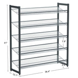 SONGMICS Shoe Rack, 5-Tier Shoe Organizer, Metal Shoe Storage for Garage, Stackable Shoe Shelf, with Adjustable Flat or Angled Shelves, 20-25 Pairs, Charcoal Gray ULMR05GB SONGMICS