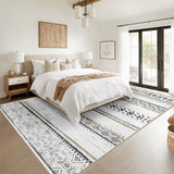 BESTSWEETIE 5x7 Area Rugs for Living Room Washable Moroccan Farmhouse Neutral Geometric Low Pile Non-Slip Soft Print Pattern Rug for Bedroom Kitchen Dining Room Entryway Black/Brown BESTSWEETIE