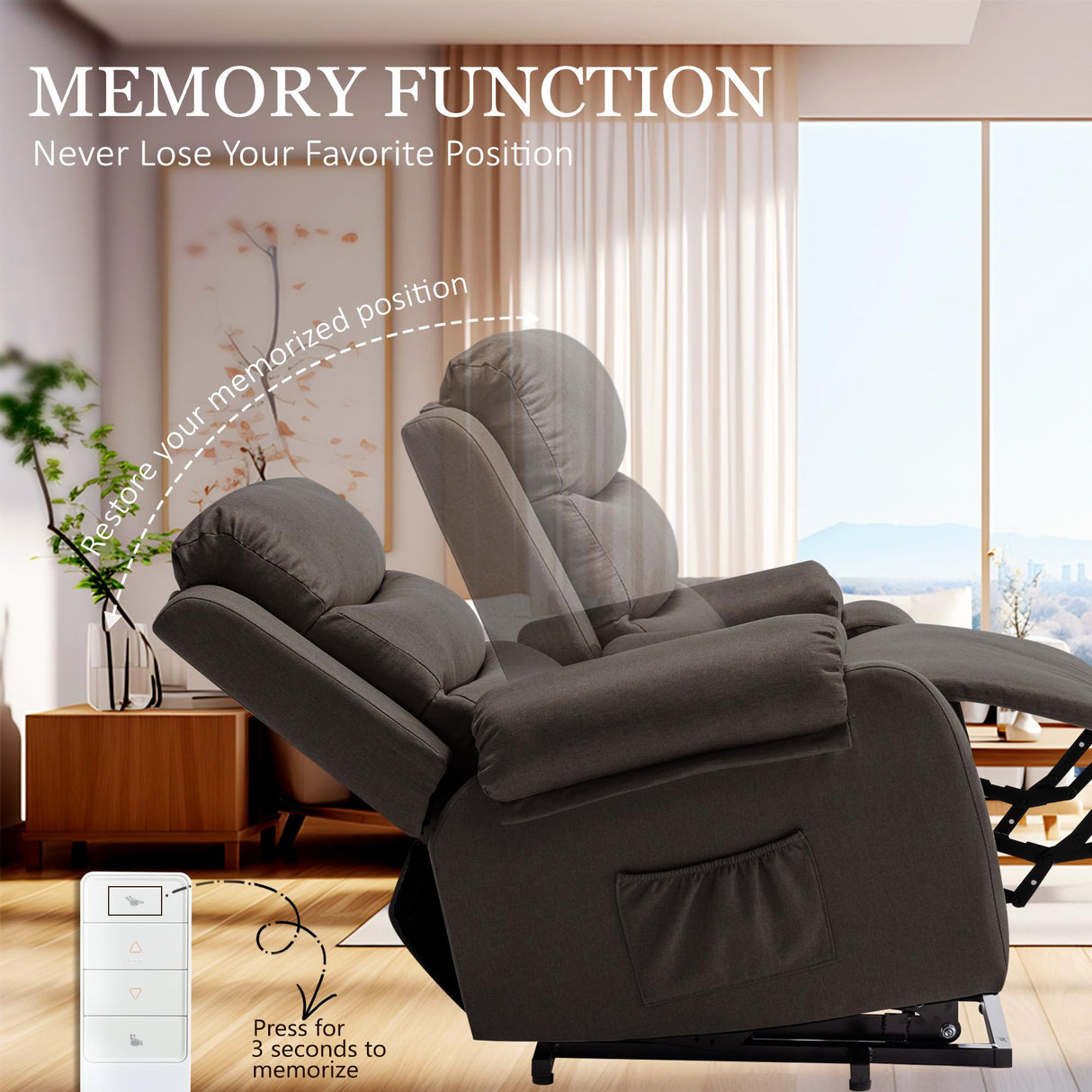 Korser Recliner Chairs for Adults, Power Recliner Chair for Elderly, Small Lift Recliners with Assist, Electric Single Lift Sofa with Memory Function for Living Reading Room, Black Korser
