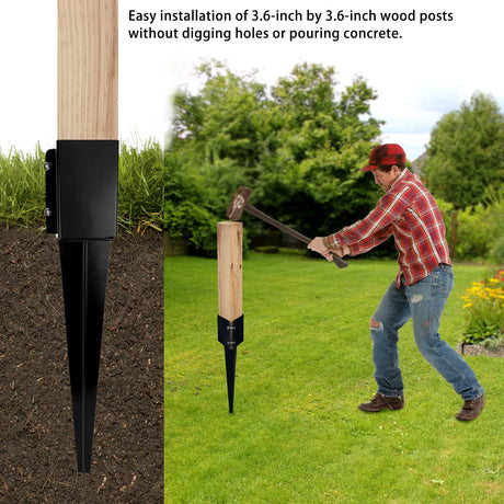 XYADX Fence Post Anchor Ground Spike Heavy Duty Black Powder Coated Fence Stakes Post Base for Mailbox, 24 x 4 x 4 Inches Outer Diameter (Inner Diameter 3.6 x3.6 Inches), Pack of 4 XYADX