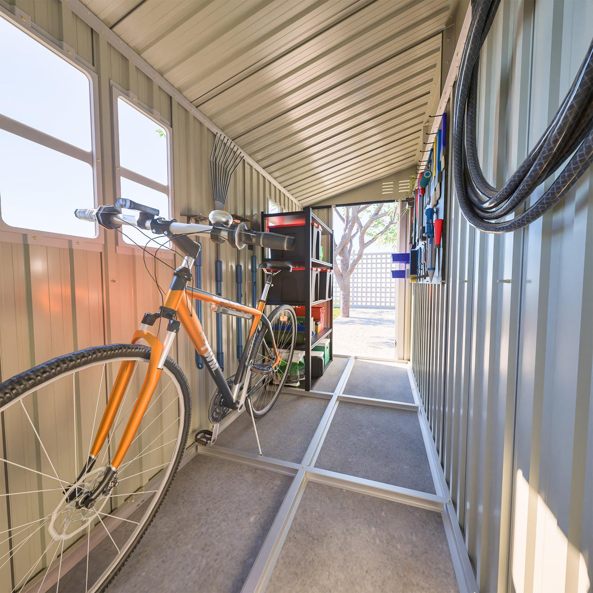 4x10 Ft Outdoor Heavy-Duty Shed, Metal Lean to Shed with Floor Kit and 2 Windows for Tools, Bikes, Patio Equipment, with Left/Right Door Options LZBEITEM