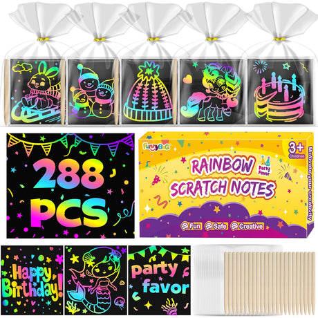 FUNNYB&G Rainbow Scratch Art Party Favors for Kids：288 PCS Scratch Paper Art Craft Kit Girls Boys Back To School Gifts for Kids Students Bulk Birthday Classroom Prizes Goodie Bags Stuffers Mini Notes FUNNYB&G