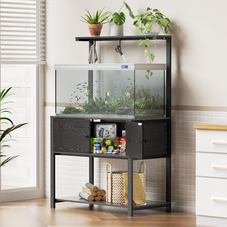 Fienveorn 40-50 Gallon Aquarium Stand with LED Light Power Outlets,Heavy Duty Metal Fish Tank Stand with Cabinet for Fish Accessories Storage,Turtle Reptile Terrariums Stand( Black ) Halitaa