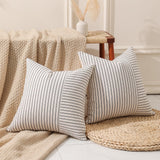 Hckot Set of 2 Farmhouse Throw Pillow Covers 18 x 18 Striped Linen Decorative Pillows Case for Sofa Couch Chair Bedroom Modern Decor(Grey) Hckot