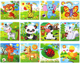 SANNIX 12 Pack Jigsaw Puzzles for Toddlers Wooden Animals Jigsaw Puzzles 9 pcs with 12 Organize Bags for Kids Ages 2 3 4 5 Preschool Educational Puzzles Learning Travel Toys for Boys and Girls SANNIX