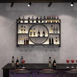 Wine Rack Wall Mounted with Wine Glass Rack Floating Bar Shelves for Liquor Bottles with LED Light Liquor Bottle Display Shelf Wall Bar Cabinet Mini Bar for Home Bar Dining Room Kitchen Living Room(Bl WXZXWXZX