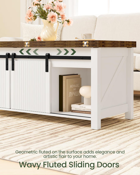 CHOEZON Coffee Table Lift Top, 4 in 1 Convertible Coffee Table, Farmhouse Coffee Tables, with Hidden Compartments, with Sliding Doors, for Living Room, Apartment, White and Walnut MKF01WL CHOEZON