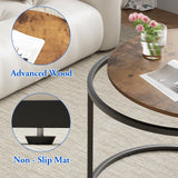 aboxoo Coffee Table Nesting Round Table Set of 2 Side Table with Sturdy Metal Frame for Living Room Bedroom Apartment Modern Industrial Simple Nightstand,Rustic Brown aboxoo