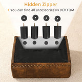 LUE BONA Small Tufted Foot Stool, Yellowish Brown Rivet Faux Leather Footrest with Plastic Legs, 9''H, Rectangle Foot Stools for Adult with Non-Slip Pads, Sofa Footstool for Living Room, Couch LUE BONA