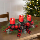 27.5-Inch Christmas Table Centerpiece with Candle Holders, Red Berries, and Pine Cones BAYN