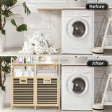 TidyHub Double Tilt Out Laundry Hamper with Shelf - Durable Bamboo Hamper with 2 Removable Laundry Liner Fabrics, Easy Grab Handle & Manual - Pull Out Laundry Hamper Cabinet for Clothes Towels Toys TidyHub