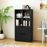Giantex Bookcase with 2 Drawers, 51” Tall Floor Bookshelf w/4 Cubes, Anti-tip Kits, Freestanding Display Rack, Cubby Storage Organizer for Study, Living Room, Home Office, Black Giantex