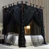 AIOOO 4 Corners Post Princess Curtain Bed Canopy Double Layer Cozy Mosquito Net Mesh and Cloth for Girls Adults Bedroom Decoration (Double-Black/Black, 53" W*78" L*82"*H/(Full)) AIOOO