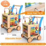 WOODMAM 9-in-1 Wooden Activity Cube | Wooden Baby Walker, Sit-to-Stand Learning Walker Activity Center, Early Educational Push & Pull Toys for Baby Toddler Boys Girls, Height & Brake Adjustable WOODMAM