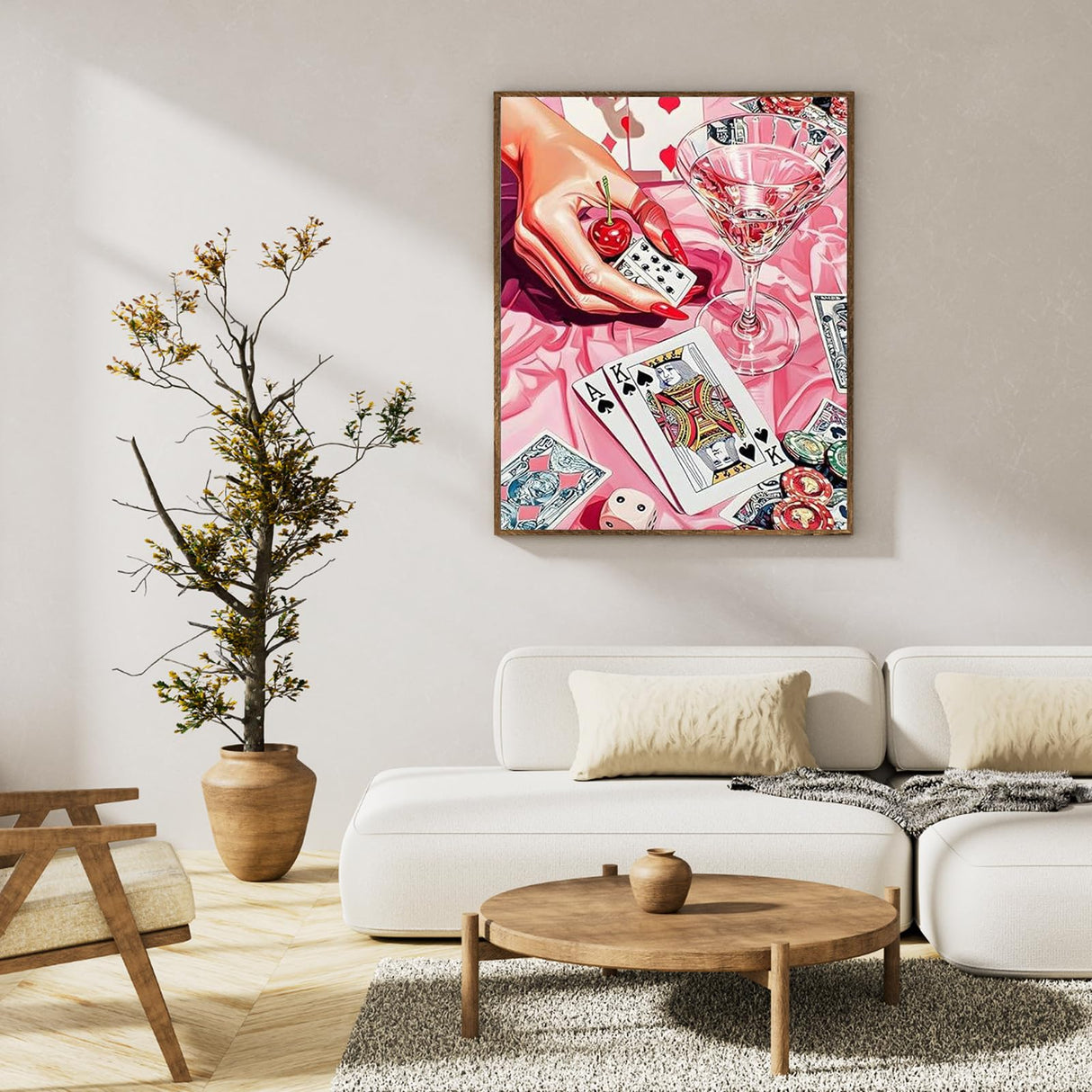 Paint by Numbers Kit for Adults Beginner Cocktail, Poker Adult Paint by Number Kits on Canvas, Pink DIY Acrylic Oil Painting by Numbers for Adults, Perfect for Home Wall Decor 16X20 Inch Okarina