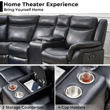 Manual Recliner Sofa Sectional Couches with LED Light for Living Room, Leather Reclining Corner Sectionals Sofa Couch Sets with 2 Theater Recliner Seat, USB, Cup Holder, Storage Console for Home,Black Comfort Stretch