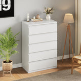 Jocoevol White 5 Drawer Dresser for Bedroom, 15" D x 23.7" W x 40.4" H in Simply Modern Chest of Drawers, Wood Storage Dresser with Deep Drawers for Living Room Hallway Entryway, White Jocoevol