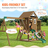 VEVOR Wooden Swing Set, 9 in 1 Outdoor Playground Sets for Backyards, 2 Swings, Trapeze Bar, 6 FT Slide, Large Upper Fort with Kitchen Toys, Flat Step Ladder, Rock Wall, Picnic Table, Sandbox VEVOR