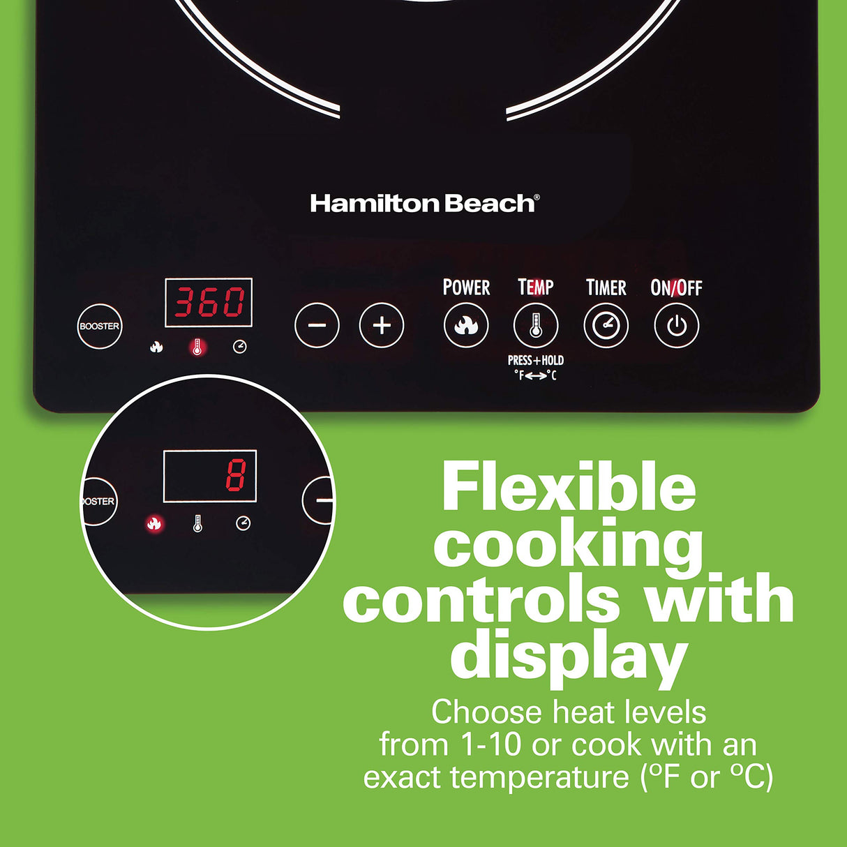 Hamilton Beach Portable Single Induction Cooktop Countertop Burner Hot Plate with Fast Heating Mode, 1800 Watts, 10 Temperature Settings up to 450F, Black (34104) Hamilton Beach