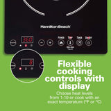 Hamilton Beach Portable Single Induction Cooktop Countertop Burner Hot Plate with Fast Heating Mode, 1800 Watts, 10 Temperature Settings up to 450F, Black (34104) Hamilton Beach