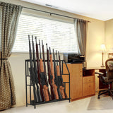 Gun Rack, Floor Standing Shotgun Racks Indoor, Heavy Duty Metal Frame Wooden Rifle Racks with Foot Padding, Vertical Gun Display Stand for Home Garage Gun Storage - Holds up to 10 Long Guns Nandae
