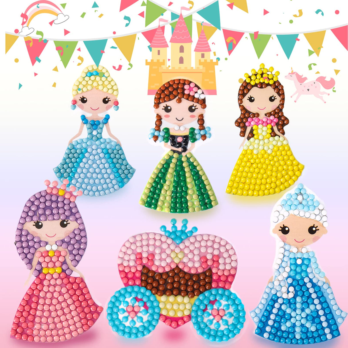 Cymbana Painting Diamond Kits for Kids 18 Pcs Princess and Their Buddy Gem Art Sticker for Kids Ages 6-8 8-12 Contains Unicorn, Mermaid Cymbana