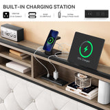 DWVO Queen Size Storage Bed Frame with 4-Drawer, Upholstered Platform Bed Frame with USB Charging Ports & Bookcase Headboard, Simple Setup, No Requirement for Box Spring (Beige) DWVO