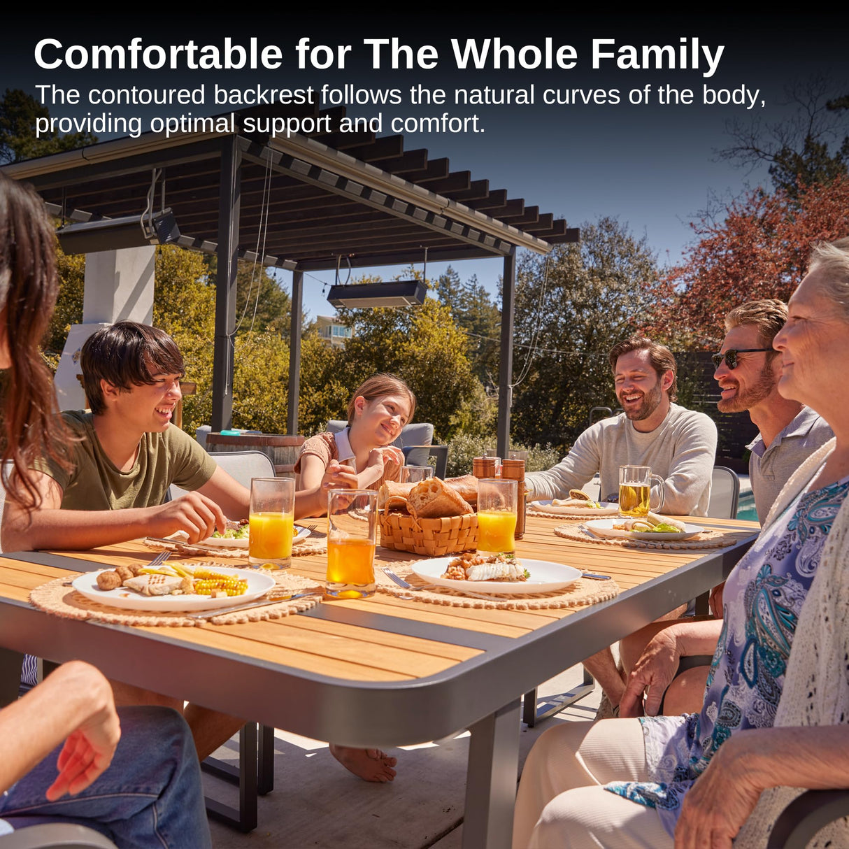 EAST OAK Signature 7 Pieces Outdoor Dining Set, Patio Furniture Set with Finest Teak Wood, Powder-Coated Aluminum Frame Table,Patio Dining Set for Garden,Backyard and Porch, Dark Grey EAST OAK