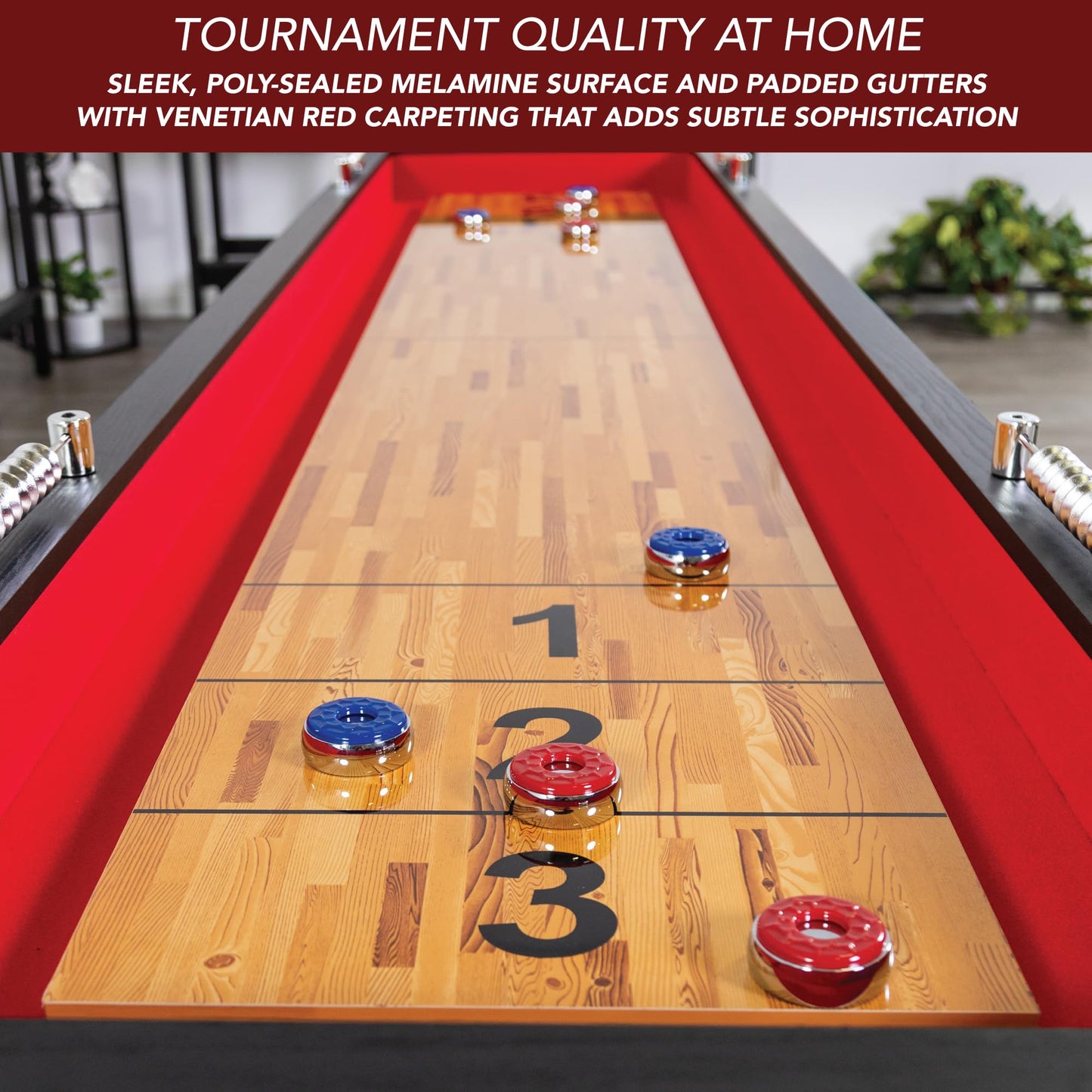 Hathaway BG1203 Avenger 9-Foot Avenger Shuffleboard for Family Game Rooms with Padded Gutters, Leg Levelers, 8 Pucks and Wax, Black - WoodArtSupply