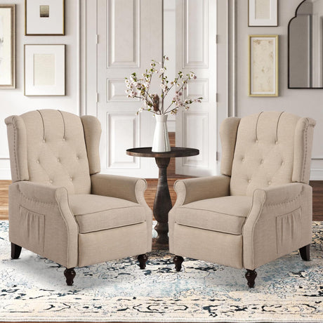 PALLOME Wingback Recliner Chair with Massage and Heat Tufted Fabric Push Back Arm Chair, Recliner Chair for Living Room Bedroom Home Theater (2,Beige) PALLOME