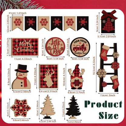 Funnymoom 17 Pcs Christmas Tiered Tray Decor Red and Black Buffalo Plaid Wood Signs Farmhouse Rustic Christmas Table Decorations Centerpieces Wooden Blocks for Xmas Winter Home Winter Party D - WoodArtSupply