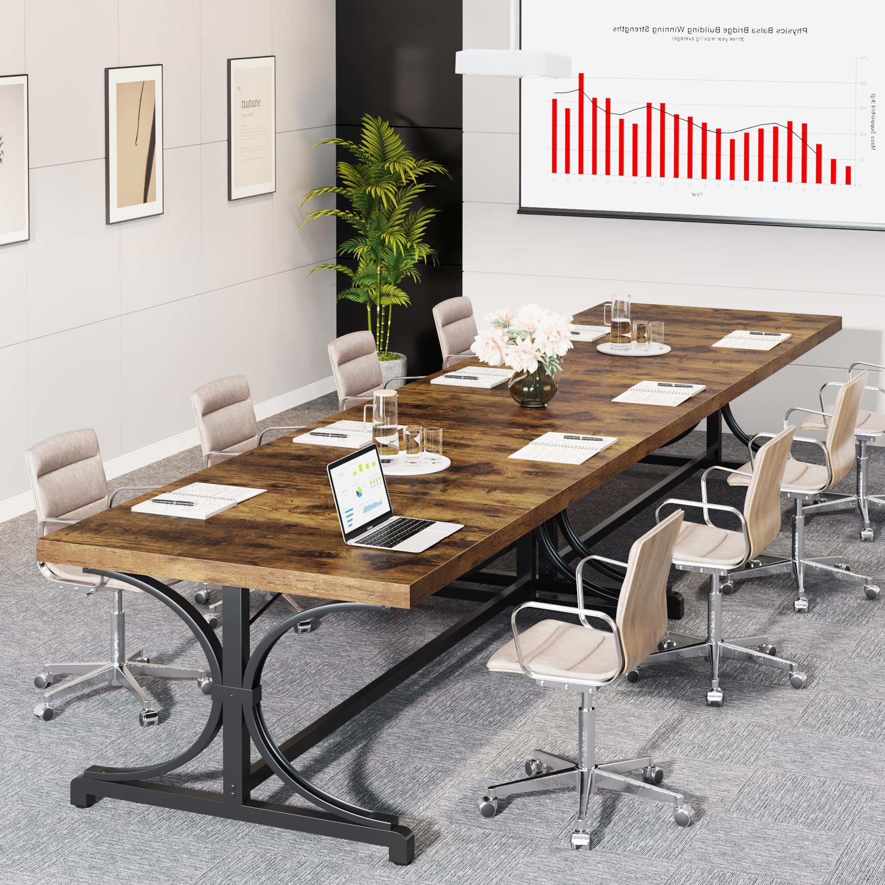 Tribesigns Meeting Seminar Table for 4-6 People, 62.4-Inch Rectangle Conference Table Conference Room Table with Thick Wooden Tabletop and X-Shaped Metal Legs for Home Office, Rustic Brown &  - WoodArtSupply