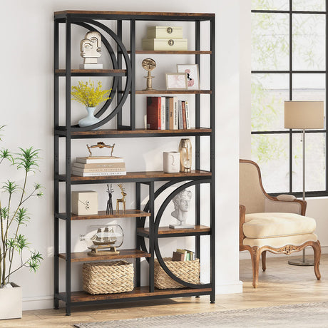 Tribesigns Industrial 8-Tier Etagere Bookshelf - 77-Inch Tall Open Display Unit in Brown/Black Tribesigns