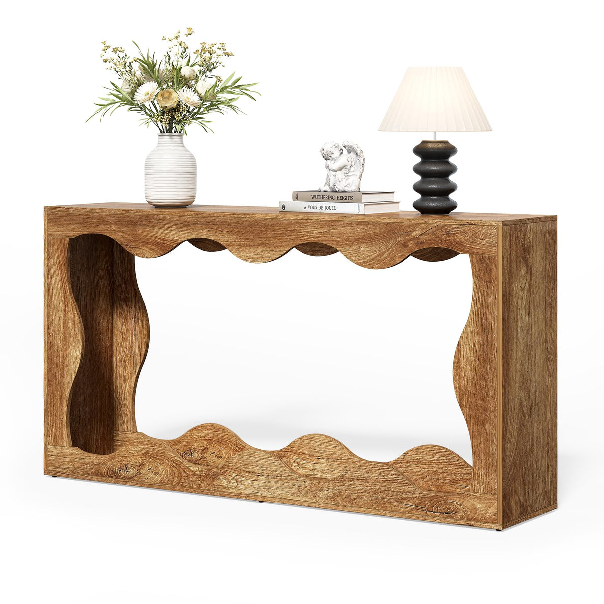 LITTLE TREE 63-Inch Console Table, Chic Design, Sofa Table Behind Couch, Farmhouse Console with Build-in Storage Space for Entryway, Living Room, Hallway LITTLE TREE