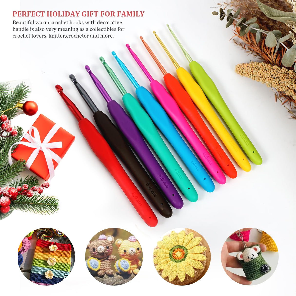 Looen Crochet Hooks 9-Piece Set, Ergonomic Rubber Grip Crochet Hook Set for Crocheting, Fine Knitting and Crochet Supplies, Crochet Kits for Arthritis Patients and Beginners. LOOEN