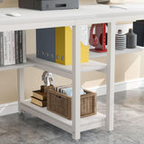 Tribesigns 78-Inch Rustic Double Desk with Bookshelf for Two-Person Workstation in White Tribesigns
