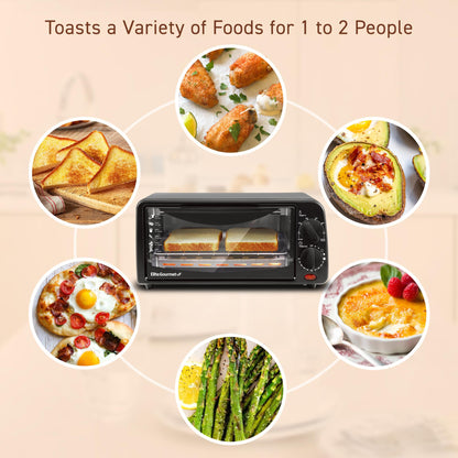 Elite Gourmet ETO236 Personal Compact 2 Slice Countertop Toaster Oven with 15 Minute Timer & Adjustable Temperature, Bake, Broil, & Toast, Black