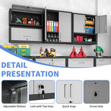 BIZOEIRON Metal Cabinets with Doors and Shelves Black and Gray Garage Cabinets Wall Mounted Adjustable Storage Shelving Floating Garage Tool Cabinet,Wall Cabinet for Warehouse/Basement/Kitchen BIZOEIRON