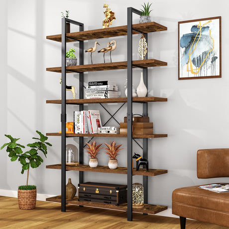 FRAPOW Vintage Industrial Rustic 6-Tier Bookshelf - 83-Inch Tall Bookcase for Home & Office Storage FRAPOW