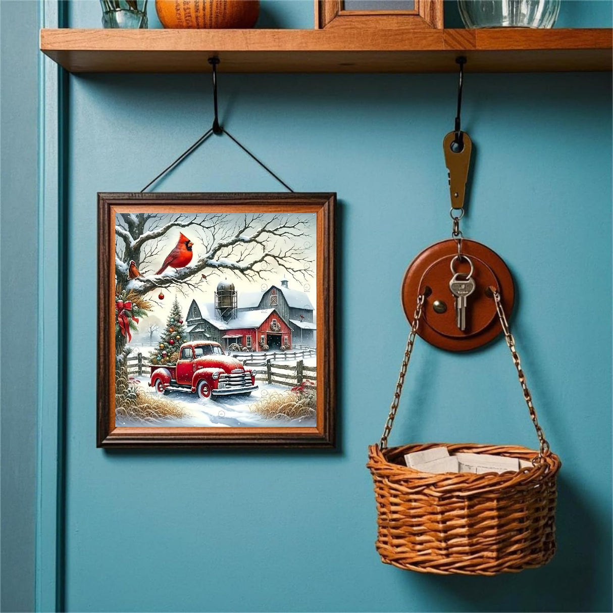 STGLCR Christmas Diamond Painting Kits for Adults, 5D DIY Cardinal Diamond Art Kits for Beginners, Full Drill Red Truck Diamond Painting Kits for Home Wall Decor 12x12 Inch STGLCR