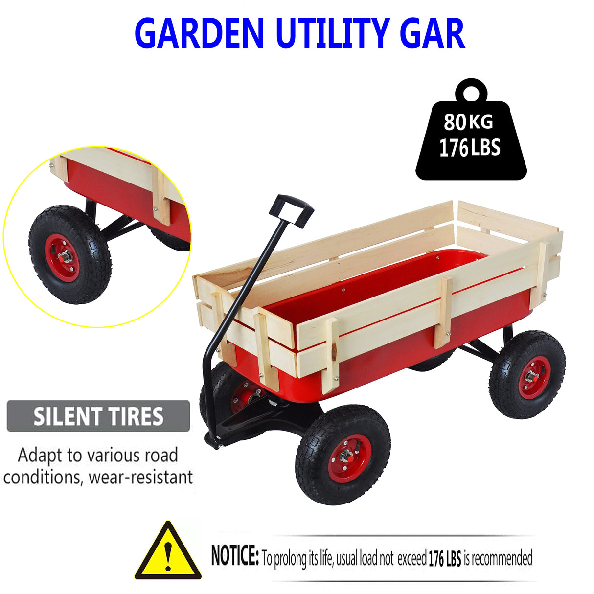 ZeHuoGe Outdoor Sport Wagon All Terrain Pulling w/Removable Wooden Side Panels Air Tires Big Foot Panel Wagon 330 lbs. Weight Capacity Sturdy All Steel Wagon Bed ZeHuoGe