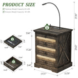 Gun Night Stand with Charging Station & Reading Light, Farmhouse Bedside Table with Human Sensor LED Lights, Brightness Adjustable End Side Table for Bedroom/Living Room/Office, Rustic Brown HWB