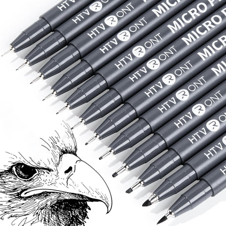 HTVRONT Micro Pens Fineliner Drawing Pens - 13 Pack Artist Pens Fine Liners Sketch Pens Set - 1HB Pencil & 12 Sizes Black Waterproof Archival Ink Pens for Artists Drawing, Anime Christmas Art Supplies HTVRONT