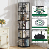 5Tier Rotating Bookshelf, 360 ° Display Stackable Spinning Bookshelf Tower, Narrow Space Saving Tall Floor Standing Swivel Bookcase Corner Storage Organizer for Bedroom/Living Room/Office，Black swlongbooks