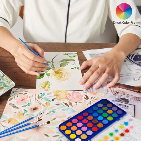 36 Pack Watercolor Pan Set, Smart Color Art Watercolor Paint Set with 4 Brushes,Easy to Blend Colors, Perfect for Kids Adults ChicChicCheck