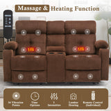 PALLOME Power Loveseat Recliner Sofa with Console, Loveseat Reclining Sofa with Heat & Massage, Home Theater Seating with Lumbar Pillow for Living Room, RV Recliner Loveseat (Velvet, Coffee) PALLOME