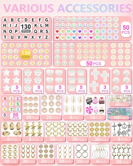 BestNow Friendship Bracelet Making Kit with 28 Colors 4200Pcs Clay Beads 400Pcs Letter Beads for Jewelry Making Cute Charm Number Heart & Pattern Beads Ideal Gifts for Girls 6-13 BestNow