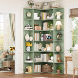 FOTOSOK 74” Tall Corner Bookshelf, 6-Tier Bookshelf and Bookcase with Open Storage, Tall Bookcases Wooden Storage Shelves for Home Office, Thickened Boards for Better Load Bearing, Green FOTOSOK